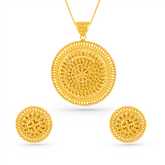 22K Gold Filigree Medallion Pendant with Earrings Set
